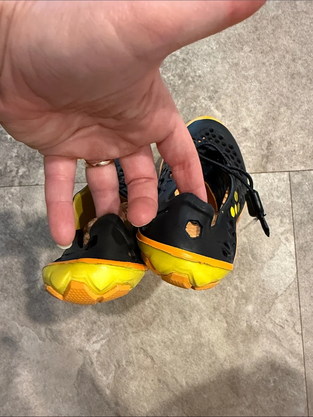 Vivobarefoot Black and Orange Water Shoes with Honeycomb Upper Size 6
